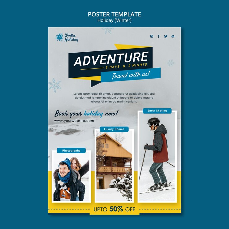無料PSD 休日の冬の冒険ポスターテンプレート
