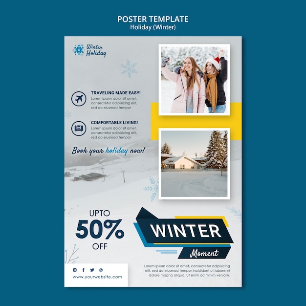 PSD gratuito modello di poster per le vacanze invernali