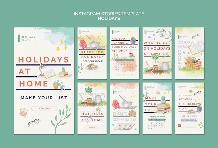 無料PSD 家族のinstagramストーリーコレクションで家で過ごす休日