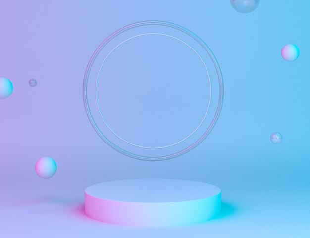 Holographic 3D geometric stage for product placement with rings background and editable color