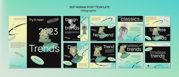 Free PSD holographic effect instagram posts template