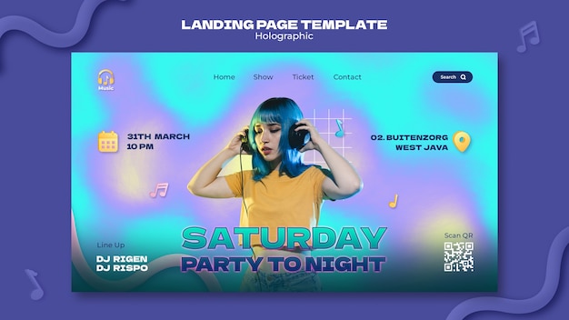 Free PSD holographic effect landing page template