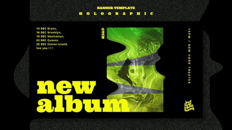 Free PSD holographic music band banner template