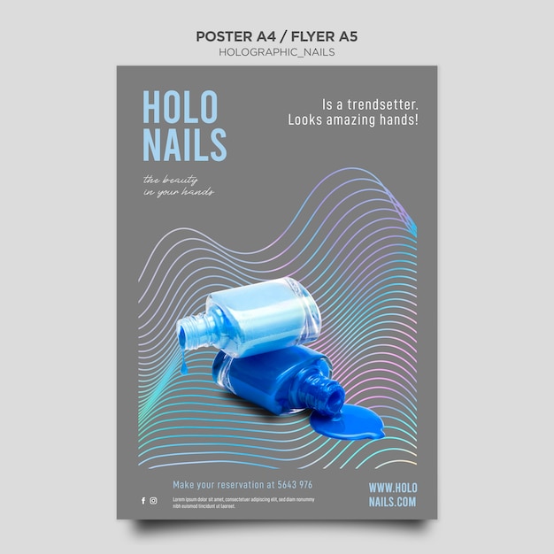 Free PSD holographic nails poster template