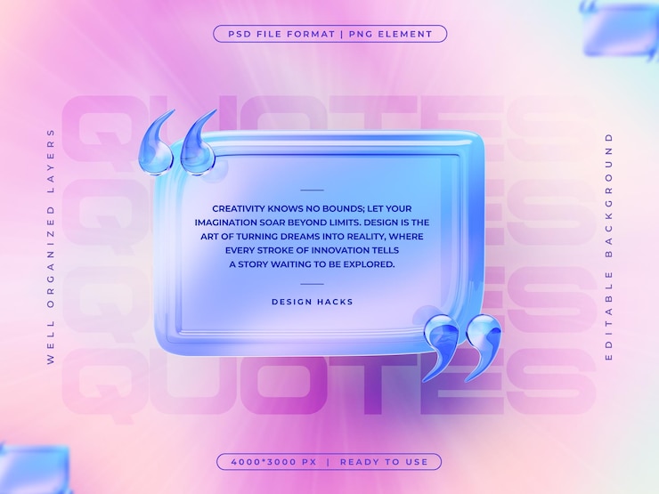 Free PSD holographic quote text social media banner design template