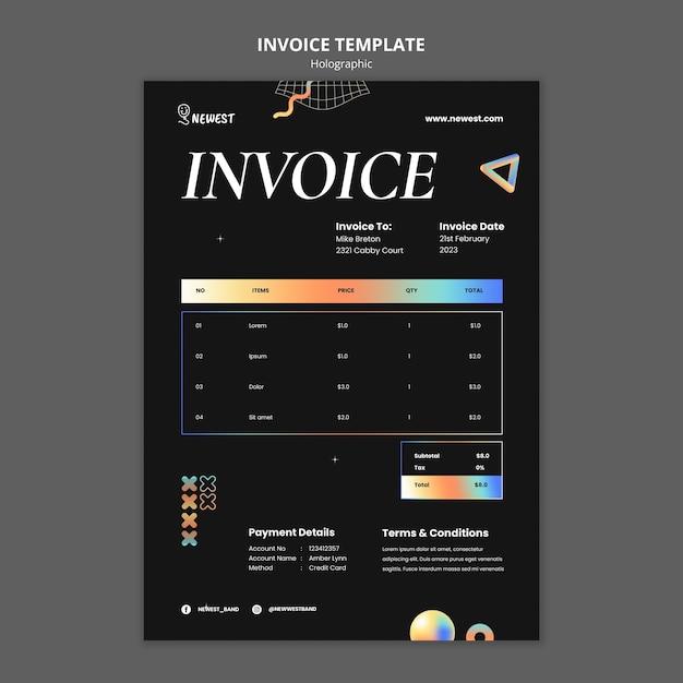 Holographic shapes  invoice template