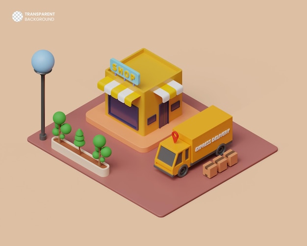 Home Delivery Express Shipping Background 3D Render Illustration