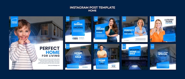 PSD gratuito set di post di instagram per interni domestici