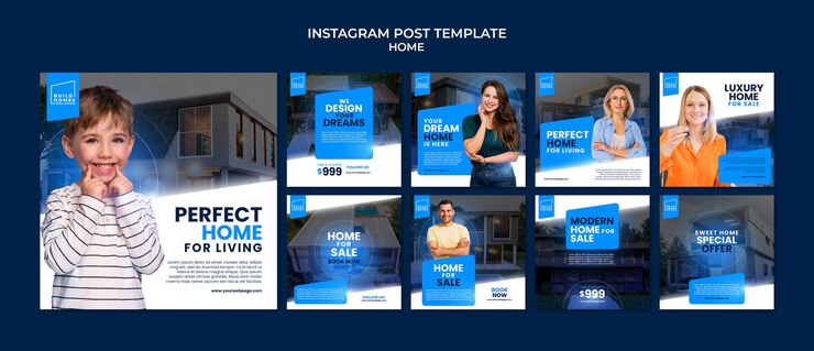 Бесплатный PSD набор постов в instagram для домашнего интерьера