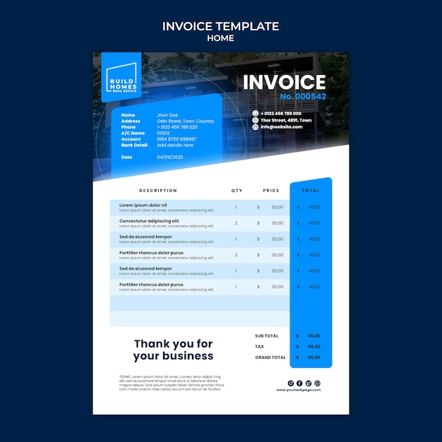 Free PSD home interior invoice template