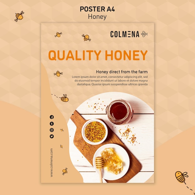 PSD gratuito modello del manifesto dell'annuncio del negozio del miele