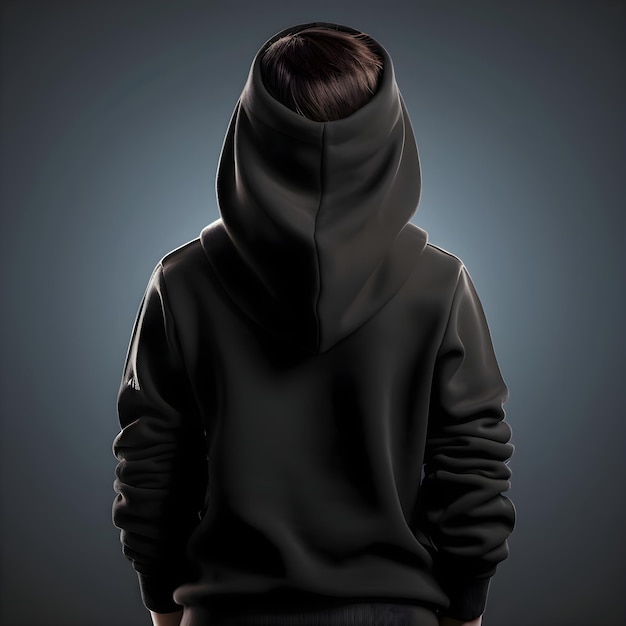 Free PSD hooded man in a black hoodie on a gray background