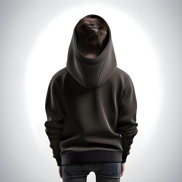 Free PSD hooded man in a black sweatshirt on a light background