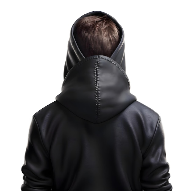 Бесплатный PSD Человек с капюшоном в черной кожаный куртке изолирован на белом фоне