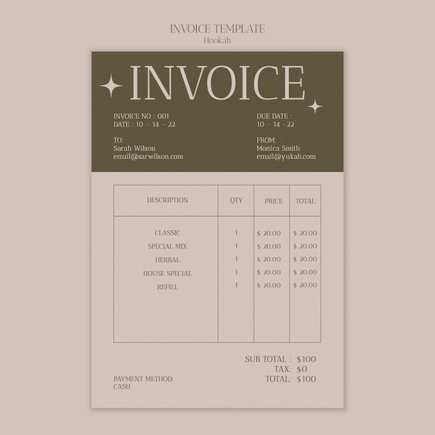 Free PSD hookah night party invoice template