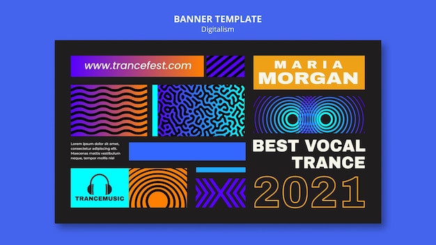 PSD gratuito banner orizzontale per il festival di musica trance 2021