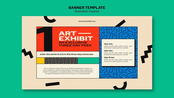Free PSD horizontal banner for art exhibition