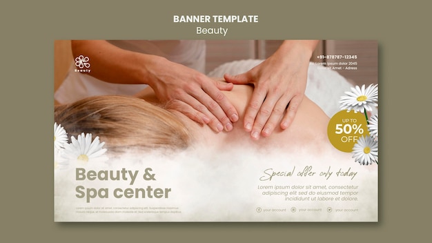 Horizontal banner for beauty and spa with woman and chamomile flowers