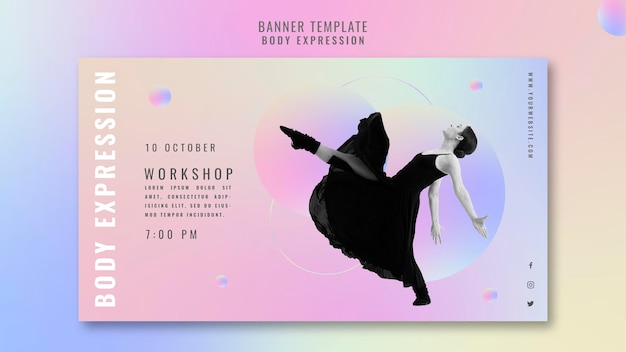 PSD gratuito banner orizzontale per workshop sull'espressione del corpo