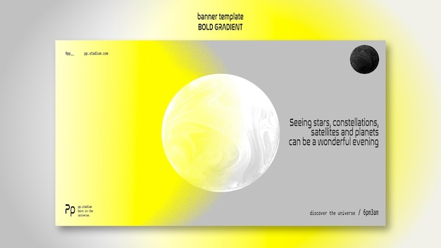 Horizontal banner in bold gradient with planet and science