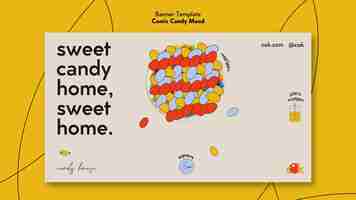 Free PSD horizontal banner for candies in comic style