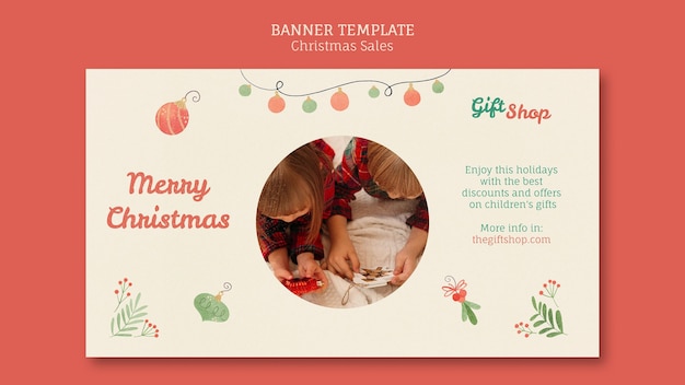 Free PSD horizontal banner for christmas sale with children