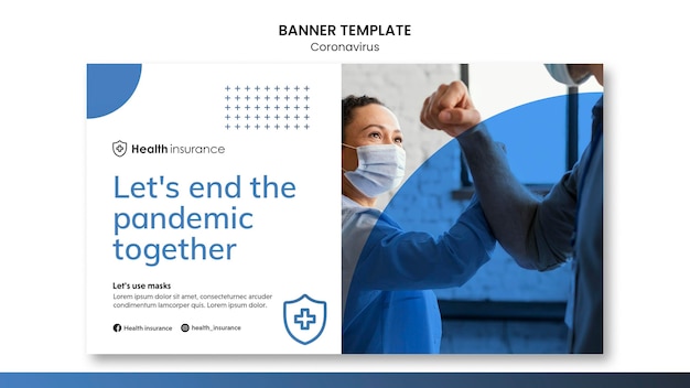 Free PSD horizontal banner for coronavirus pandemic with medical mask