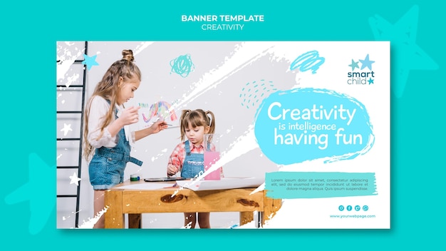 Free PSD horizontal banner for creative kids having fun