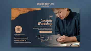 Free PSD horizontal banner for creative pottery workshop with woman