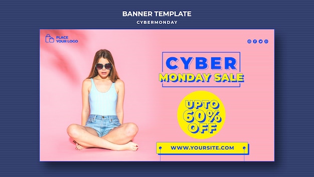 PSD gratuito banner orizzontale per lo shopping di cyber lunedì