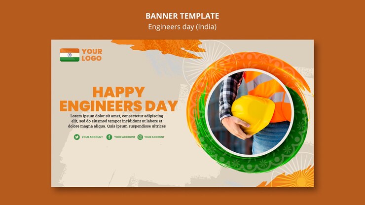 मुफ़्त PSD horizontal banner for engineers day celebration
