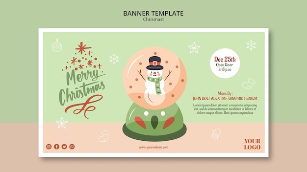 無料PSD スノードームとクリスマスの水平バナー
