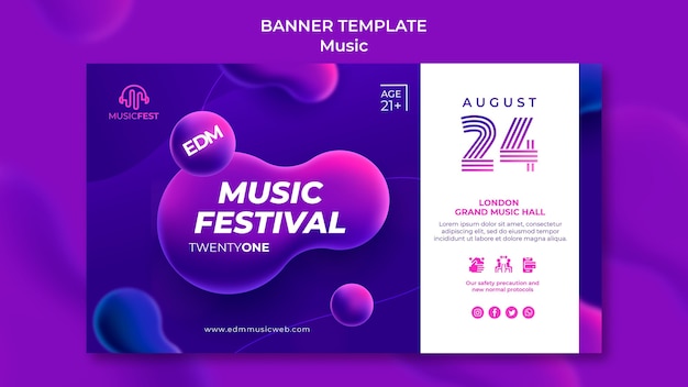 無料PSD ネオン液体効果の形をしたエレクトロミュージックフェスティバル用の水平バナー
