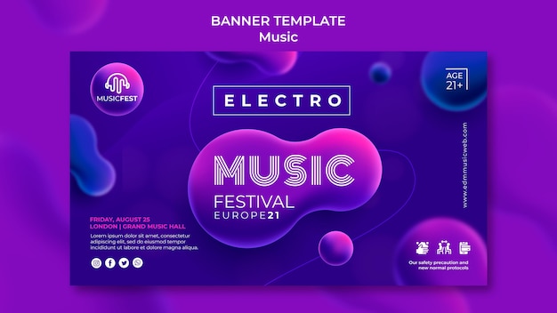 無料PSD ネオン液体効果の形をしたエレクトロミュージックフェスティバル用の水平バナー