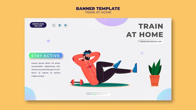 無料PSD 自宅でのフィットネストレーニング用の水平バナー