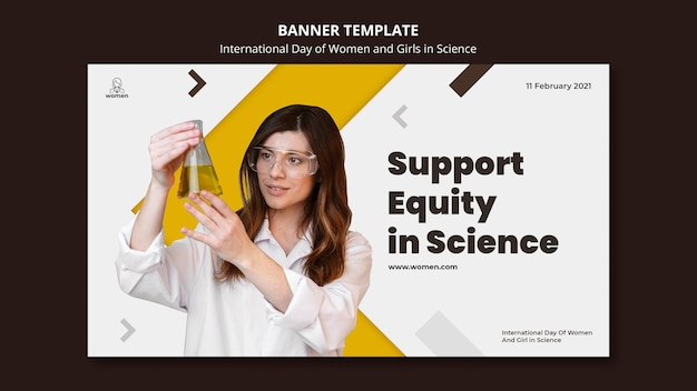 Бесплатный PSD Горизонтальный баннер для международного дня женщин и девочек в день науки