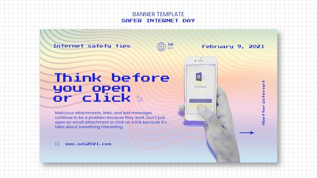 無料PSD インターネットのより安全な日の認識のための水平バナー