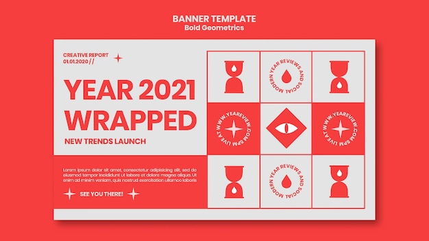 無料PSD 新年のレビューとトレンドのための水平バナー