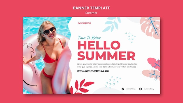無料PSD プールで夏の楽しみのための水平バナー