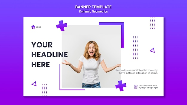 PSD gratuito banner orizzontale per tema gratuito con geometrie dinamiche