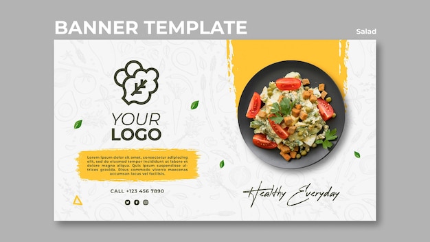 PSD gratuito banner orizzontale per un sano pranzo con insalata