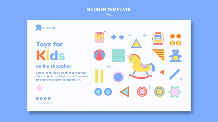 無料PSD 子供のおもちゃのオンラインショッピングのための水平バナー