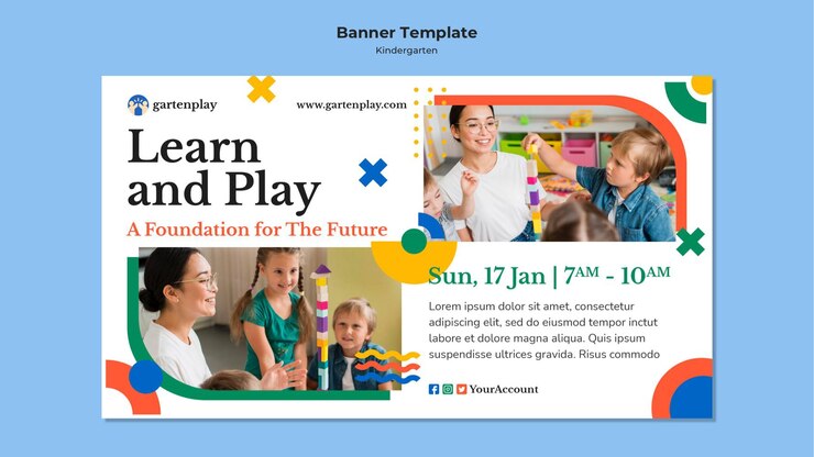 Free PSD horizontal banner for kindergarten with children