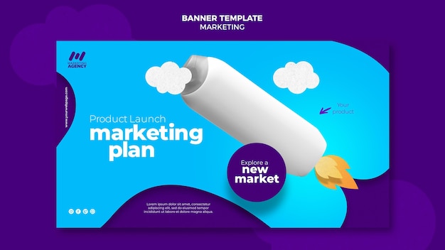 Free PSD horizontal banner for marketing company with product