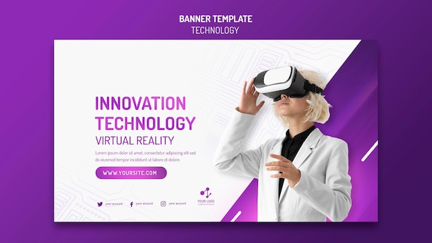 PSD gratuito banner orizzontale per la tecnologia moderna con auricolare per realtà virtuale