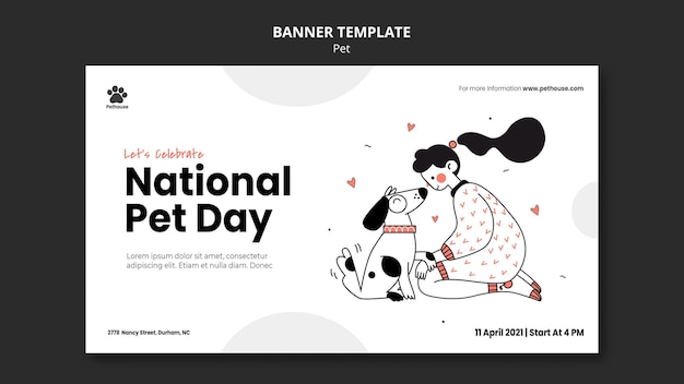 Horizontal banner for national pet day with female owner and pet