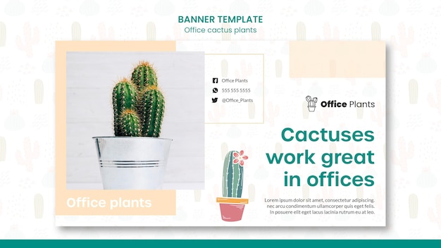 Free PSD horizontal banner for office workspace plants