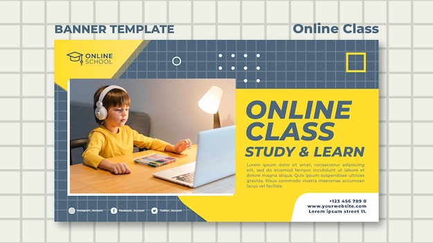 Free PSD horizontal banner for online classes with child