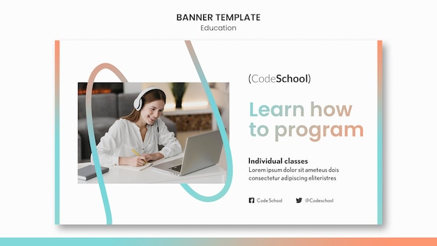 PSD gratuito banner orizzontale per scuola di programmazione online