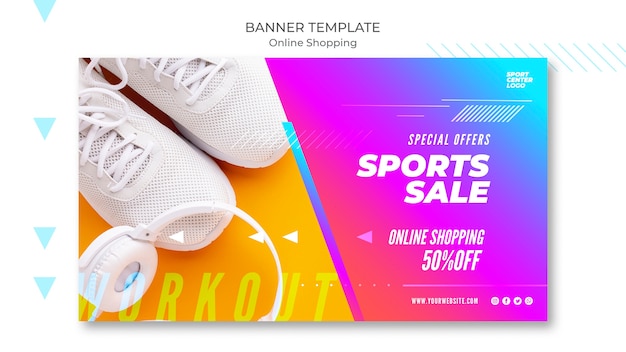 PSD gratuito banner orizzontale per la vendita di sport online